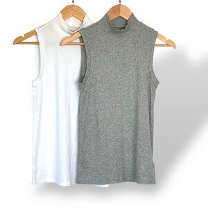 Bundle of 2‎ Gap Ribbed Mock-Neck Tanks (1 Grey 1 White) Women's Size Small